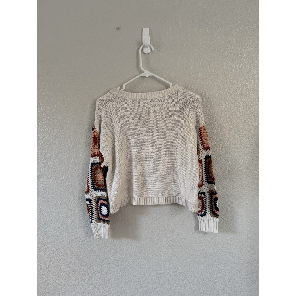 American Eagle Crochet Sweater XS GUC Cream Granny Square Boho Crop Knit - Picture 4 of 8